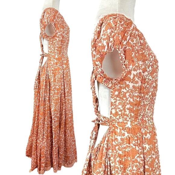 Free People Ultraviolet Maxi Dress in Tea Combo Size Large Prairie Cut Out Back - Picture 10 of 16